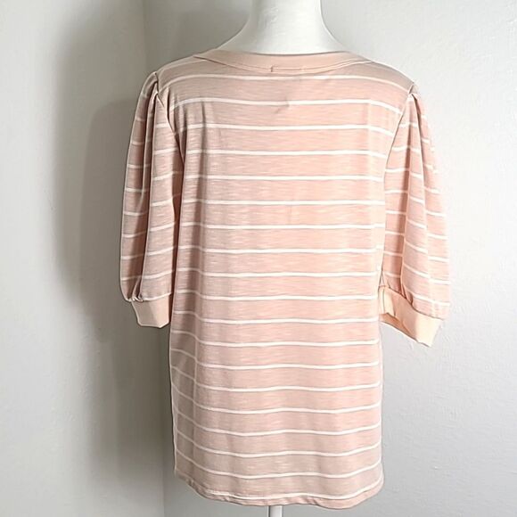 BiBi Light Pink & White Stripe Pullover Top, Puffy Short Sleeves, Size XL - Picture 6 of 7